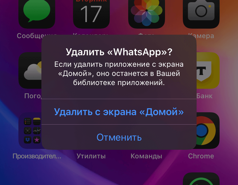 Почему не могу удалить приложения с Айфона. Кнопка для удаления программы с Айфона отсутствует. Только с экрана «Домой». Фото.