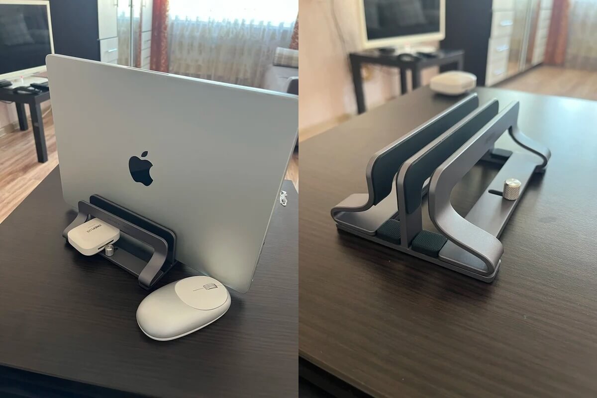 Вертикальная подставка для ноутбука. Вертикальная подставка позволит подключить компьютер к внешнему монитору и занять минимум места на столе. Изображение: aliexpress.ru. Фото.