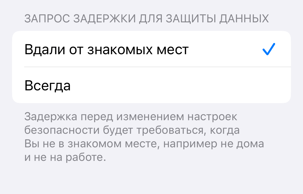 Как защитить Айфон от кражи. Можно выбрать, в каком случае включать задержку. Фото.