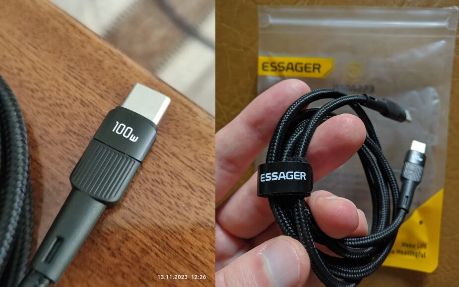 Провод для зарядки Айфона. Тканевая оплетка — залог долгой службы кабеля. Фото.