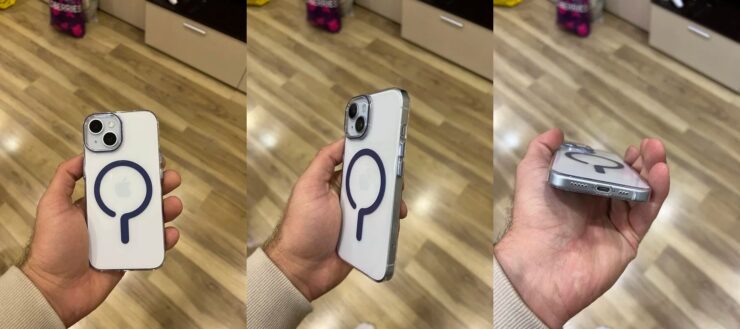 Прозрачный чехол для Айфона. Можно выбрать цвет кольца MagSafe. Фото.