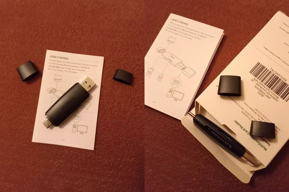 Картридер для карты памяти. Картридер можно использовать как с Mac, так и с Windows. Фото.