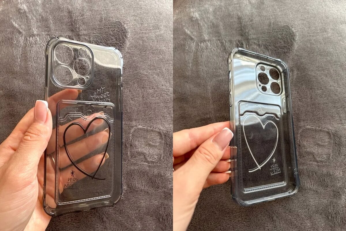 Чехол с кармашком для банковских карт. На чехле изображено милое сердечко. Фото.