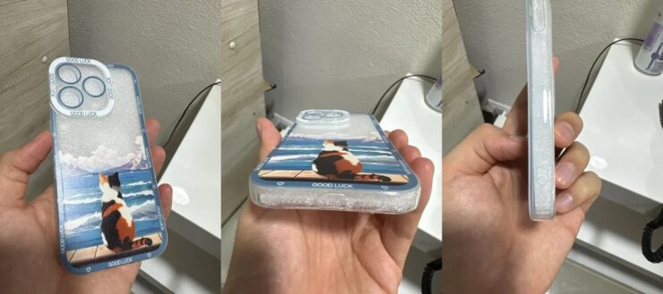 Чехол на телефон с рисунком. Котик на берегу моря смотрится очень здорово. Фото.