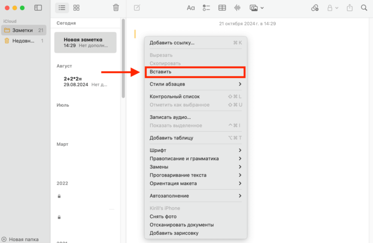 Передать текст с Айфона на Мак. Вставьте его в любое приложение на Мак. Фото.