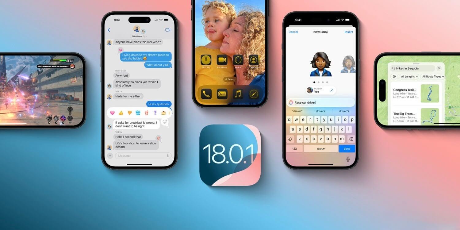 Что нового в iOS 18.0.1. Новых функций в iOS 18.0.1 нет, зато исправлено много ошибок. Изображение: 9to5mac.com. Фото.