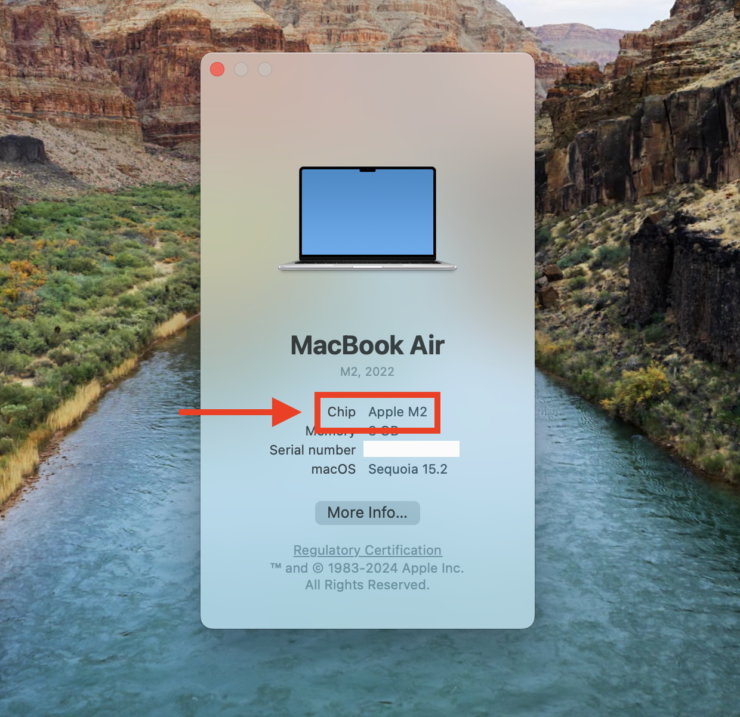 Какие Mac поддерживают Apple Intelligence. Если здесь указан чип Apple, то ваш компьютер поддерживает Apple Intelligence. Какие Mac поддерживают Apple Intelligence. Если здесь указан чип Apple, то ваш компьютер поддерживает Apple Intelligence. Фото.
