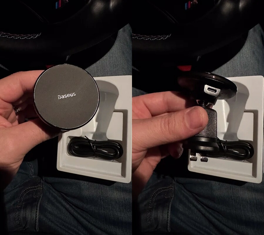 Автомобильный держатель с беспроводной зарядкой. Держатель надежно удерживает смартфон и одновременно заряжает его. Фото.