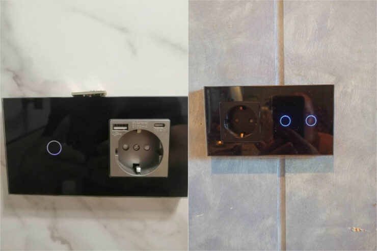 Сенсорный выключатель с розеткой. В продаже есть много модификаций выключателей. Фото.