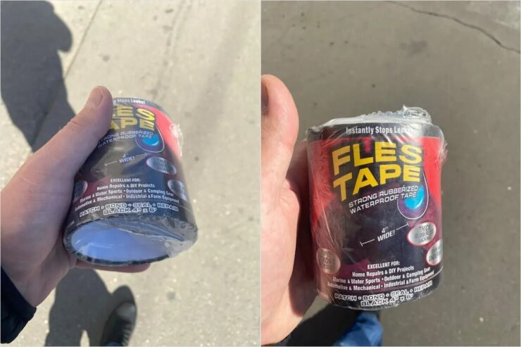 Водонепроницаемая лента Флес Тейп. Обратите внимание — это именно Fles Tape, а не Flex Tape. Оригинал стоит в разы дороже. Фото.