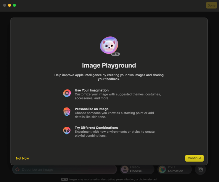 Приложение Image Playground от Apple. Получив уведомление, вы сможете работать с Image Playground. Фото.