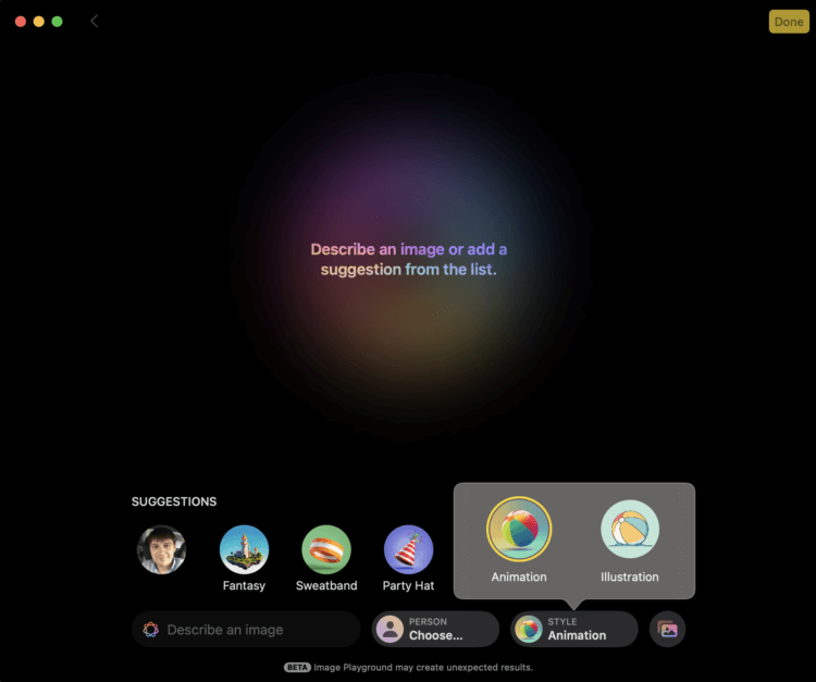 Приложение Image Playground от Apple. Пока можно выбрать из двух стилей. Приложение Image Playground от Apple. Пока можно выбрать из двух стилей. Фото.