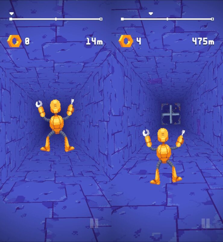 Scrap Divers — скачать игру-раннер. Иногда робот загораживает препятствия, поэтому придется постоянно перемещать его. Фото.