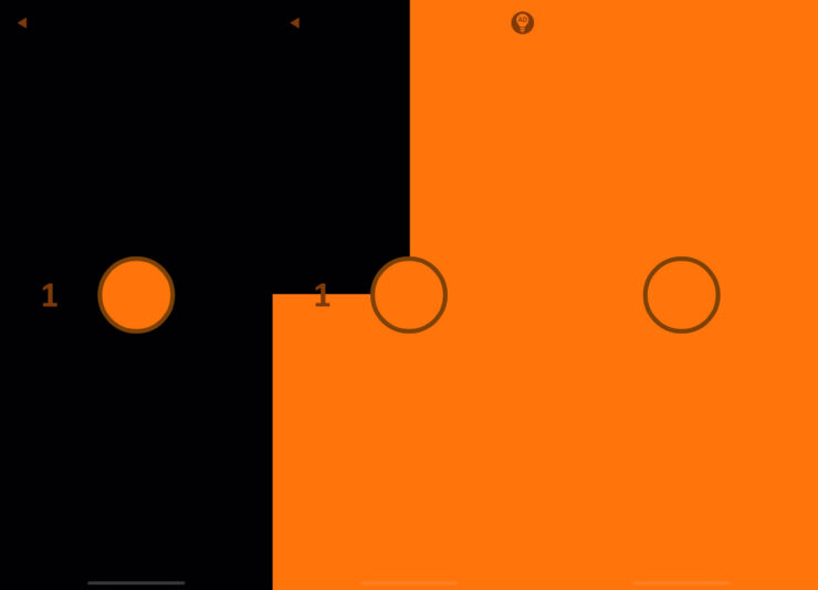 Orange — головоломка на телефон. Заполните весь экран оранжевым цветом. Фото.