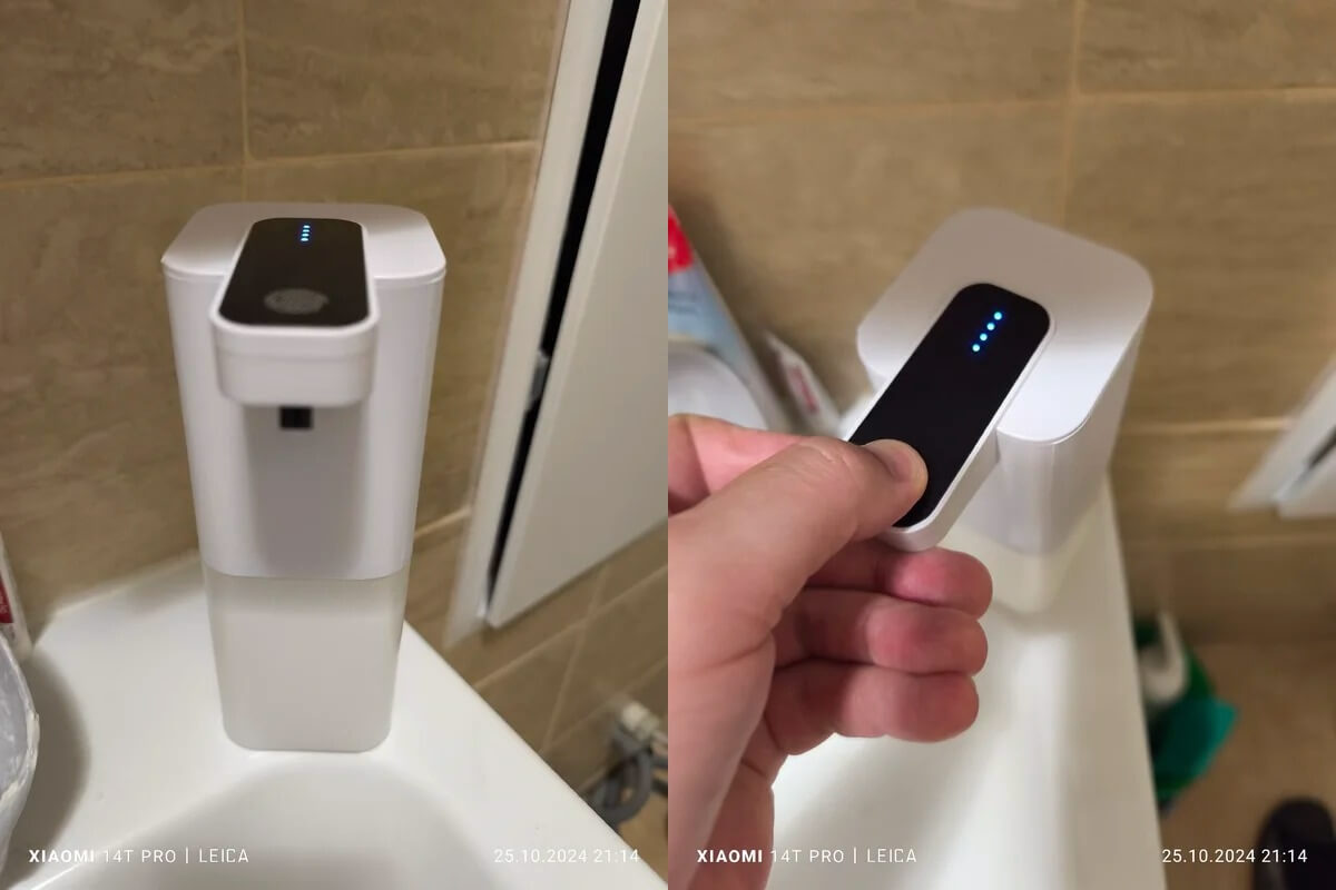 Сенсорный дозатор для мыла. Такой дозатор легко вписывается в любой интерьер. Фото.