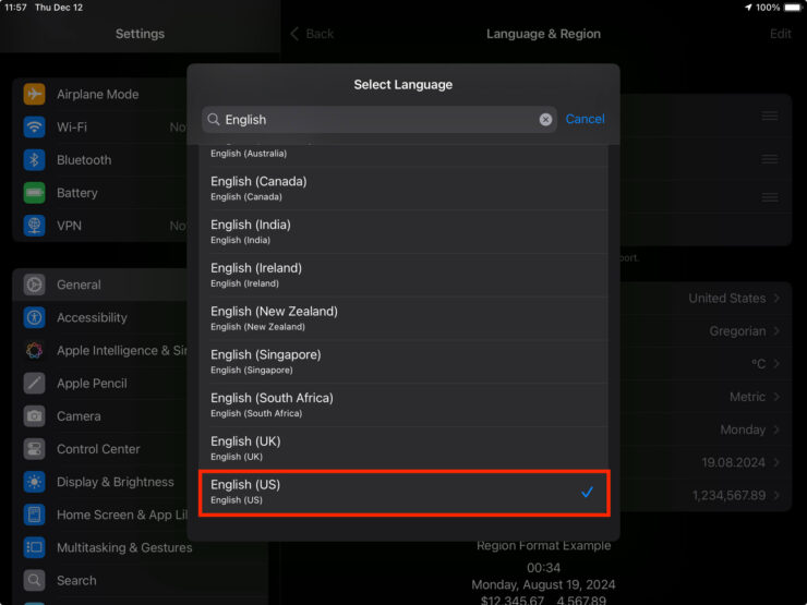 Как включить Apple Intelligence. Установите английский язык в настройках. Фото.