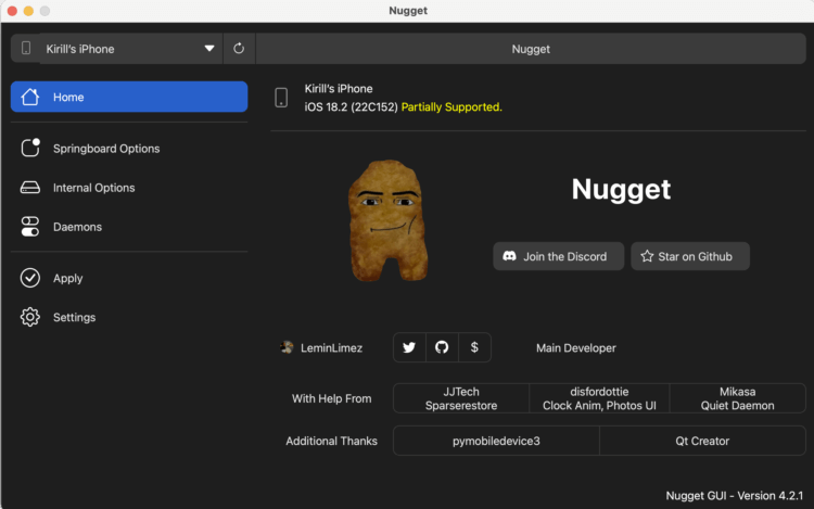Уведомление о низком заряде. Как только Nugget распознает iPhone, на экране появится версия ОС, которая на него установлена. Уведомление о низком заряде. Как только Nugget распознает iPhone, на экране появится версия ОС, которая на него установлена. Фото.