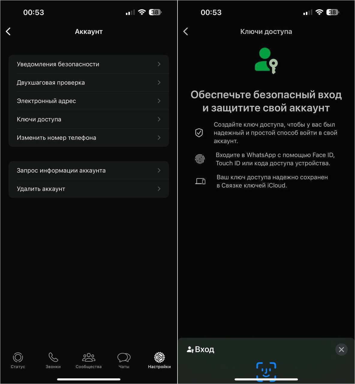 Как сделать вход в Ватсап по Face ID. Включите Passkey в WhatsApp и входите в учетку без пароля. Как сделать вход в Ватсап по Face ID. Включите Passkey в WhatsApp и входите в учетку без пароля. Фото.