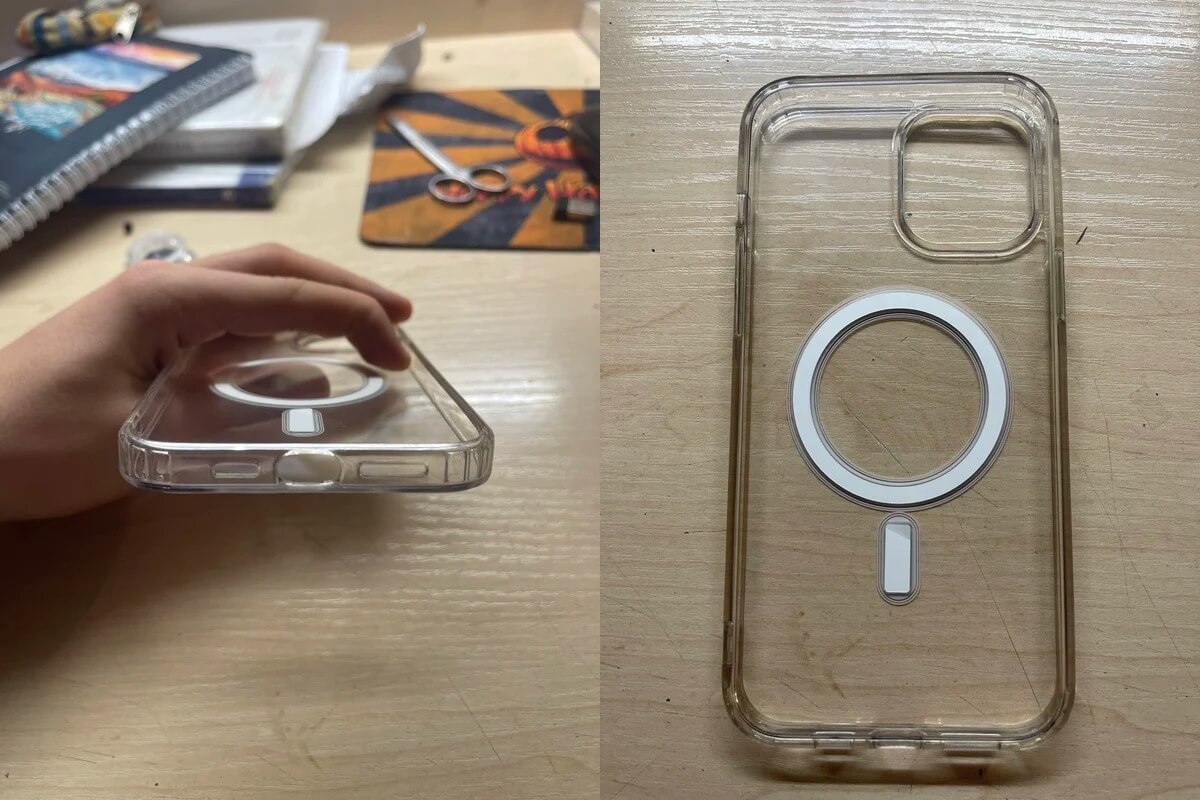 Прозрачный чехол для Айфона. Чехол не скрывает дизайн iPhone. Фото.