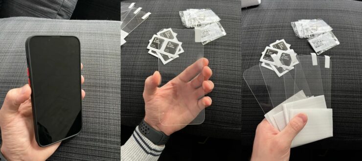 Защитное стекло для iPhone. В комплекте идет сразу четыре стекла. Фото.