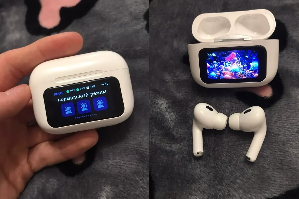 AirPods Pro с экраном. Выглядят наушники очень необычно. Фото.