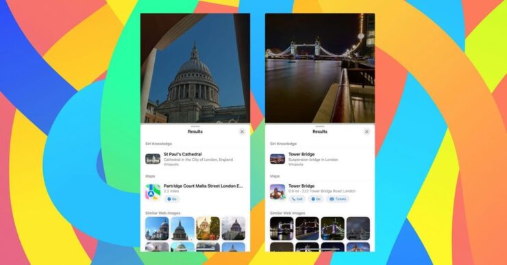 Айфон сканирует фотографии. Благодаря улучшенному визуальному поиску система лучше определяет достопримечательности на фото. Изображение: 9to5mac.com. Фото.