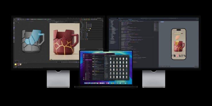 Подключение монитора к ноутбуку. Можно будет работать на экране самого Макбука и двух внешних дисплеях. Изображение: 9to5mac.com. Фото.