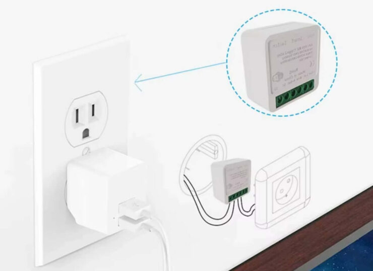 Умное реле для выключателя с Wi-Fi. Встройте реле в подрозетник, как показано на картинке. Умное реле для выключателя с Wi-Fi. Встройте реле в подрозетник, как показано на картинке. Фото.