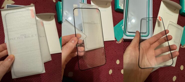 Защитное стекло для Айфона. В комплекте идет удобная форма для наклейки стекла. Фото.