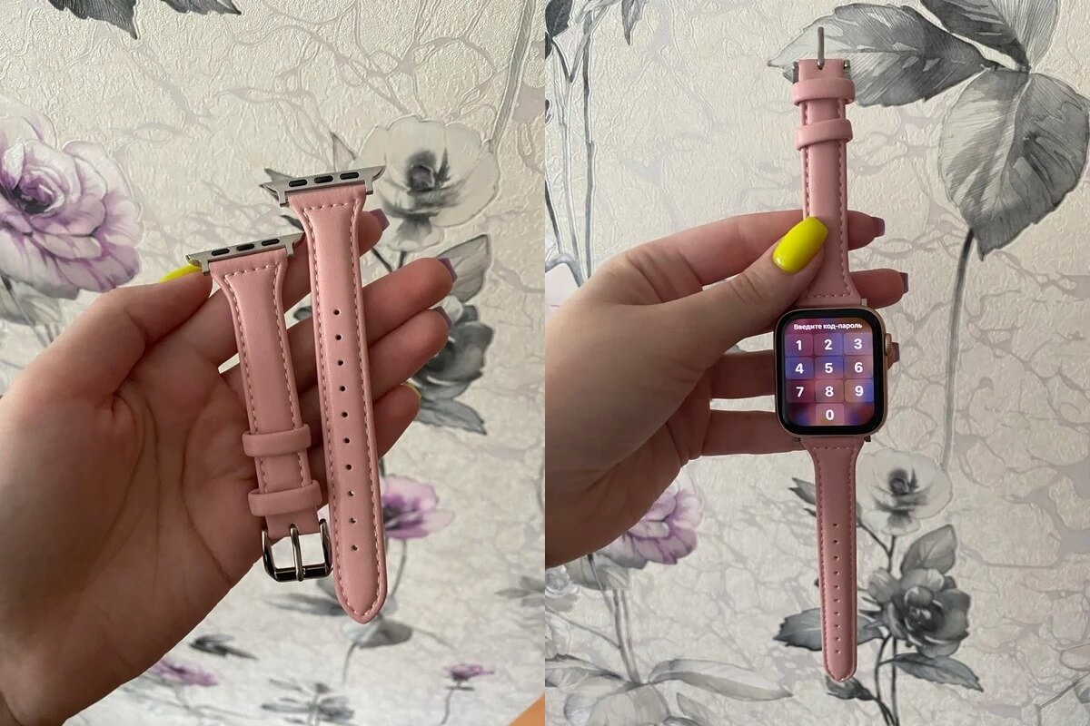 Кожаный ремешок для Apple Watch. Такой ремешок больше подойдет девушкам. Изображение: aliexpress.ru. Фото.