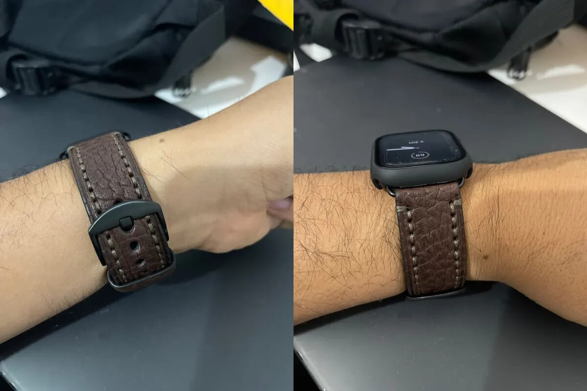 Кожаный ремешок для Apple Watch. Этот вариант более брутальный для парней. Изображение: aliexpress.ru. Фото.