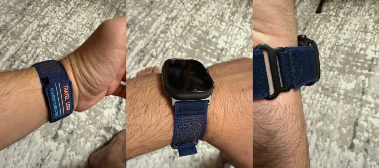 Ремешок Apple Watch Ultra. Этот ремешок можно как сильно затянуть, так и держать в относительно расслабленном состоянии. Изображение: aliexpress.ru. Ремешок Apple Watch Ultra. Этот ремешок можно как сильно затянуть, так и держать в относительно расслабленном состоянии. Изображение: aliexpress.ru. Фото.