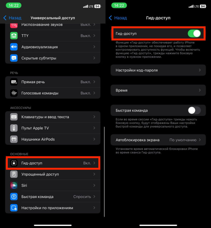 Как включить гид-доступ. Сначала активируйте гид-доступ в настройках. Фото.