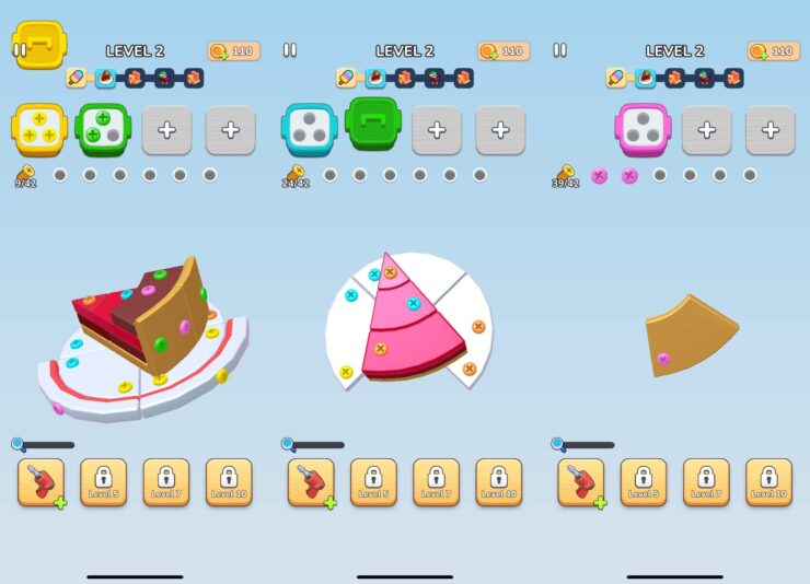 Screwdom — бесплатная игра на Айфон. Пошагово раскручивайте болты и разбирайте фигуры. Фото.