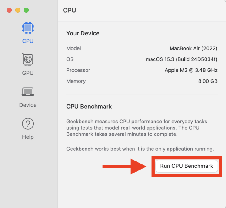 Geekbench 6 для MacBook. Запустите проверку производительности одной кнопкой. Geekbench 6 для MacBook. Запустите проверку производительности одной кнопкой. Фото.