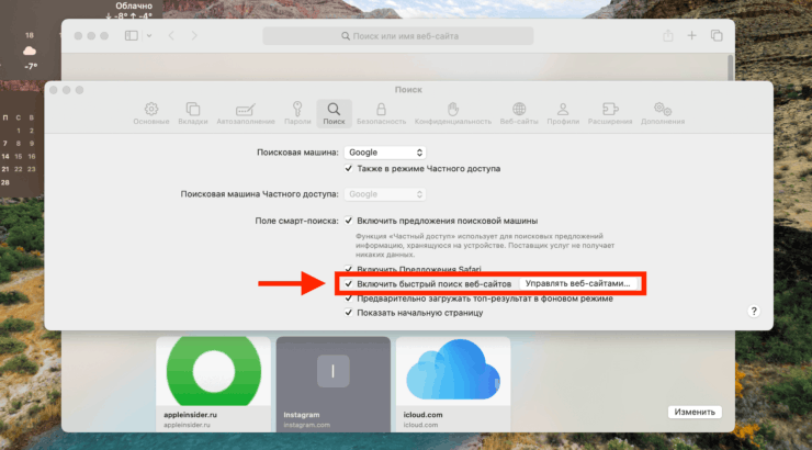 Поиск данных на сайте. Быстрый поиск в Safari прекрасно работает и на Mac. Фото.