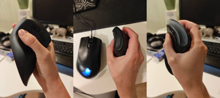 Вертикальная беспроводная мышь. Мышь эргономичная, и пользоваться ей удобно. Фото.