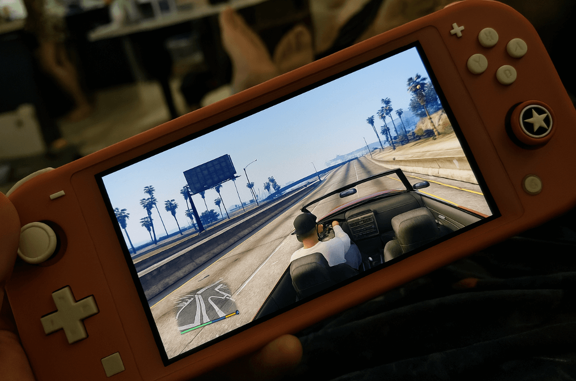 Нейросеть меняет объект. GTA 5 на Nintendo Switch. Фото.