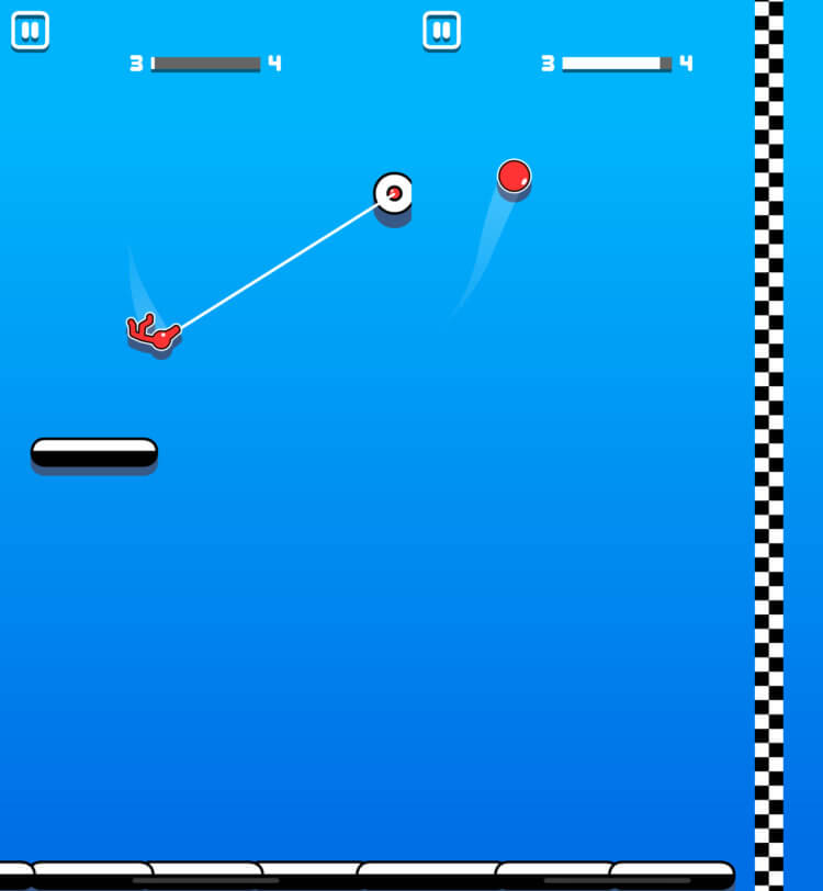 Stickman Hook — бесплатная игра для iPhone. Раскачивайтесь как следует и таким образом перемещайтесь между платформами. Stickman Hook — бесплатная игра для iPhone. Раскачивайтесь как следует и таким образом перемещайтесь между платформами. Фото.