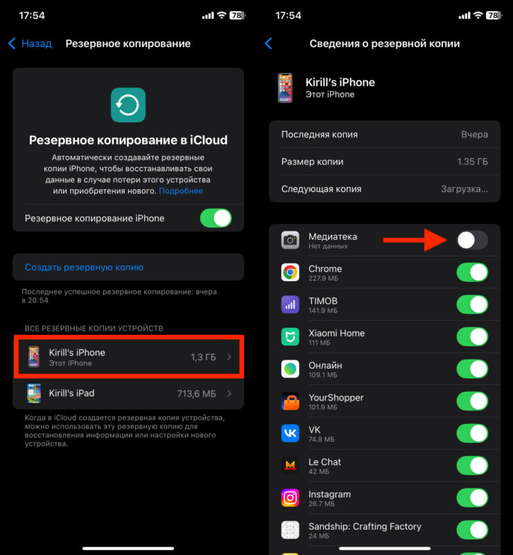 Резервная копия Айфона. Отключите всё лишнее из резервной копии. Резервная копия Айфона. Отключите всё лишнее из резервной копии. Фото.