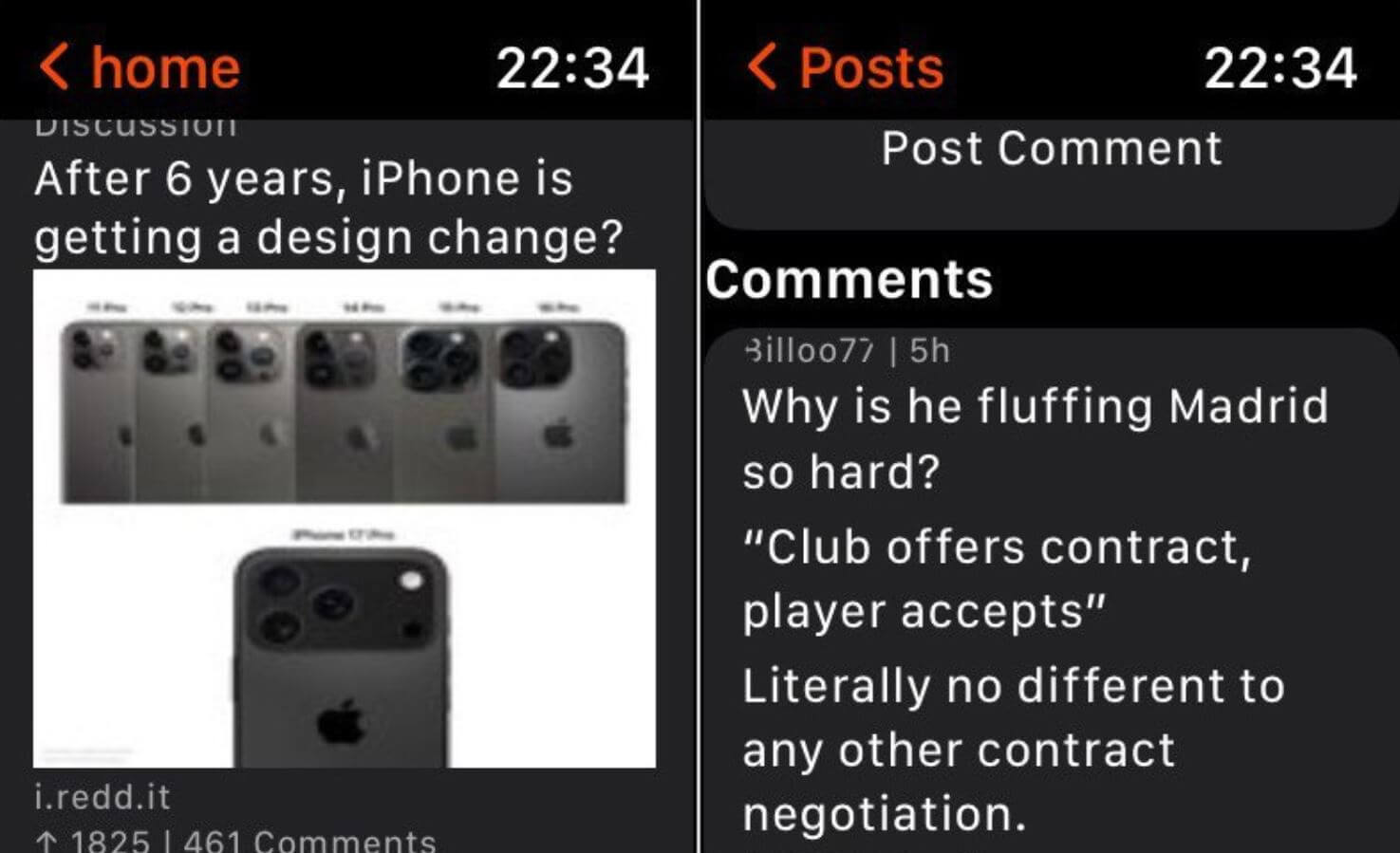 Приложение Reddit для Apple Watch. Отличный клиент для Reddit, в котором можно полистать последние новости. Фото.