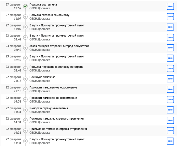 Озон Доставка из-за рубежа. Доставку на Ozon можно даже отслеживать через сторонние сервисы. Фото.