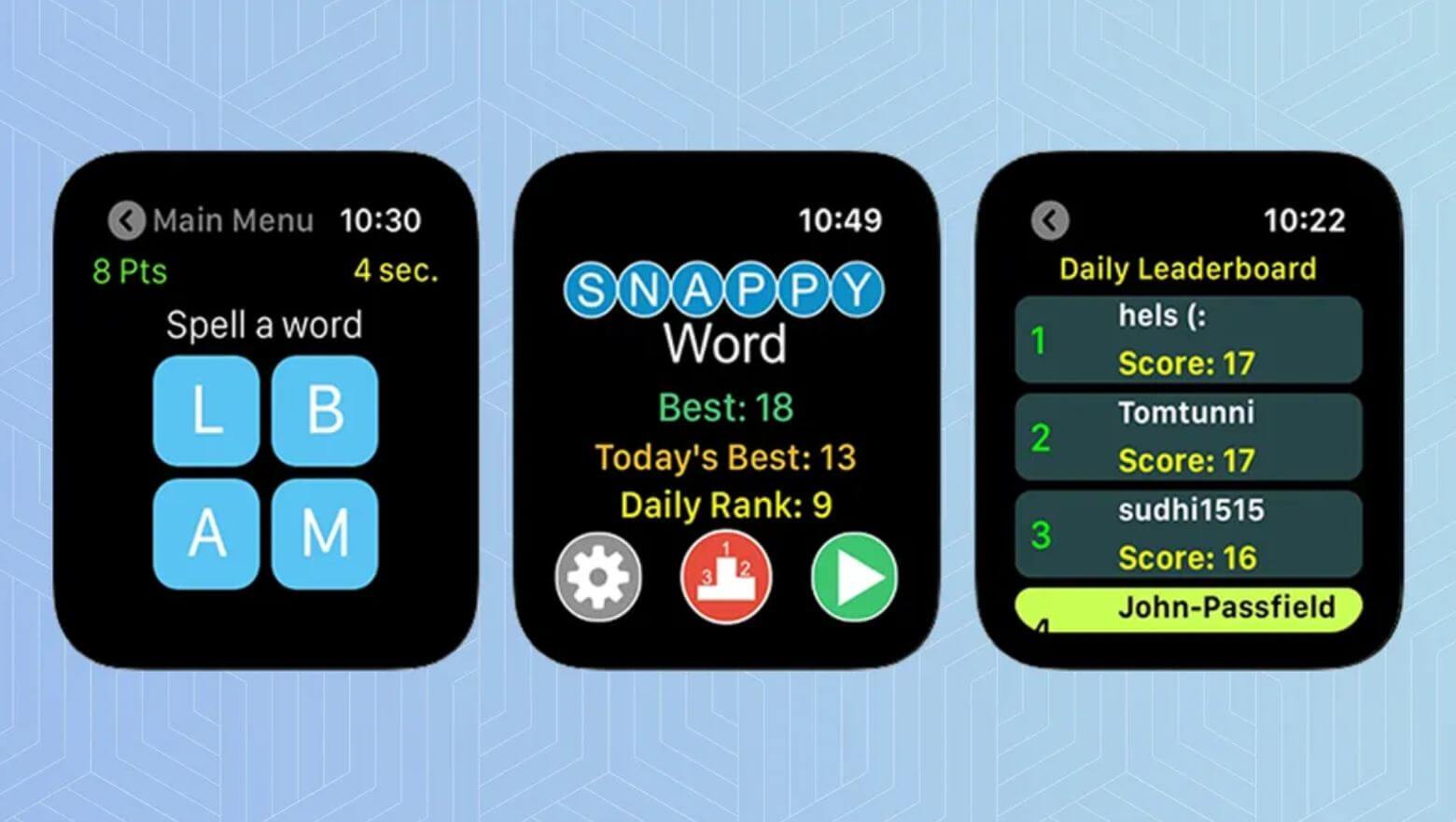 Во что поиграть на Apple Watch. Snappy Word — отличная игра на сообразительность, в которой можно посоревноваться с друзьями. Фото: tomsguide.com. Во что поиграть на Apple Watch. Snappy Word — отличная игра на сообразительность, в которой можно посоревноваться с друзьями. Фото: tomsguide.com. Фото.