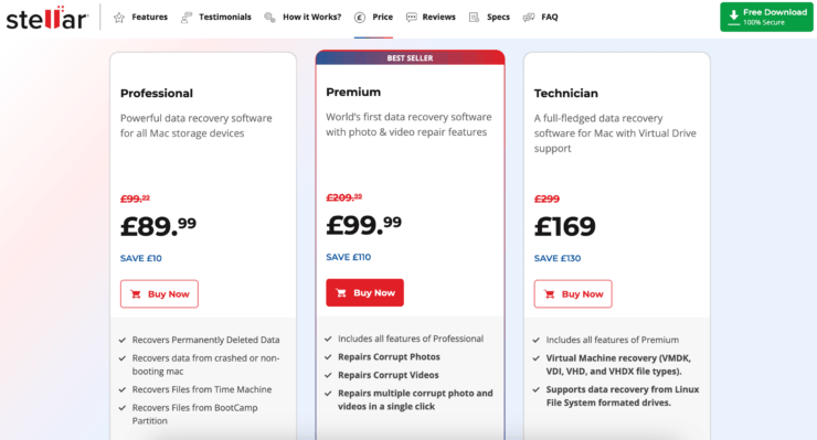 Программа для восстановления файлов. Вот так выглядят цены и тарифные планы Stellar Data Recovery. Фото.