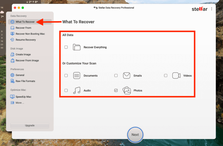 Как восстановить данные на компьютере. Начните сканирование с выбора типа файлов. Фото.