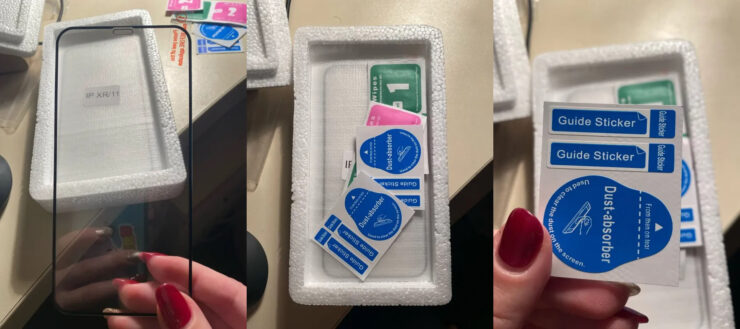 Защитное стекло для iPhone. В комплекте со стеклом идет все необходимое для наклейки. Фото.