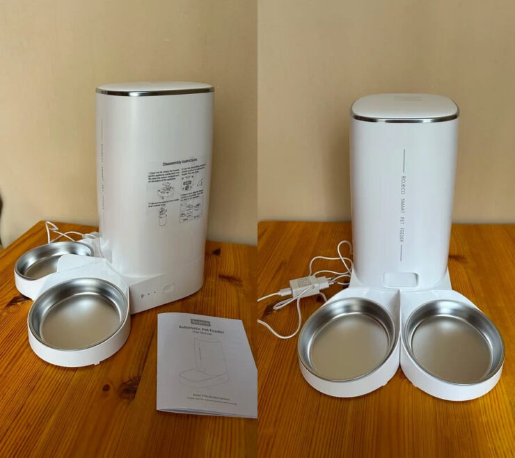 Автоматическая кормушка для кошек. Такая кормушка сама дозирует корм и выдает его строго по графику. Фото.