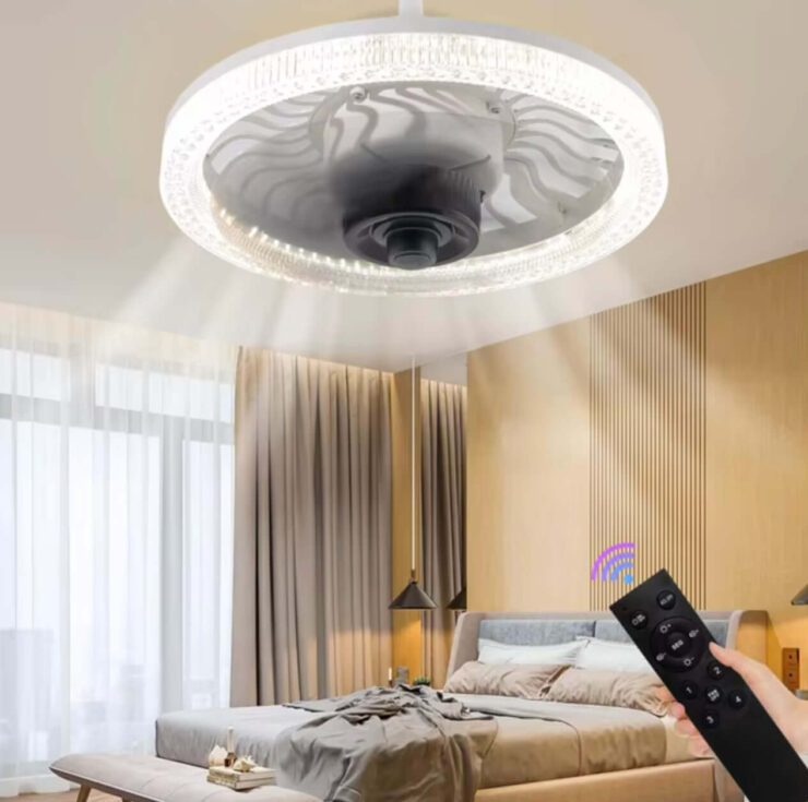 Потолочный вентилятор с подсветкой и пультом. В комплекте с вентилятором идет даже пульт. Фото.