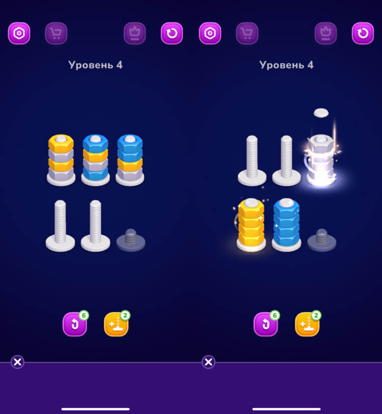 Nut Sort — игра сортируем цвета. Распределите гайки по цветам. Nut Sort — игра сортируем цвета. Распределите гайки по цветам. Фото.
