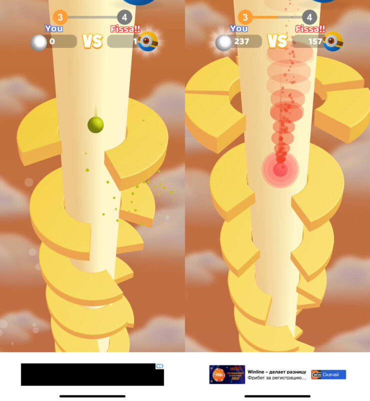 Helix Jump — бесплатная игра на Айфон. Пролетите без остановок как можно больше этажей. Фото.